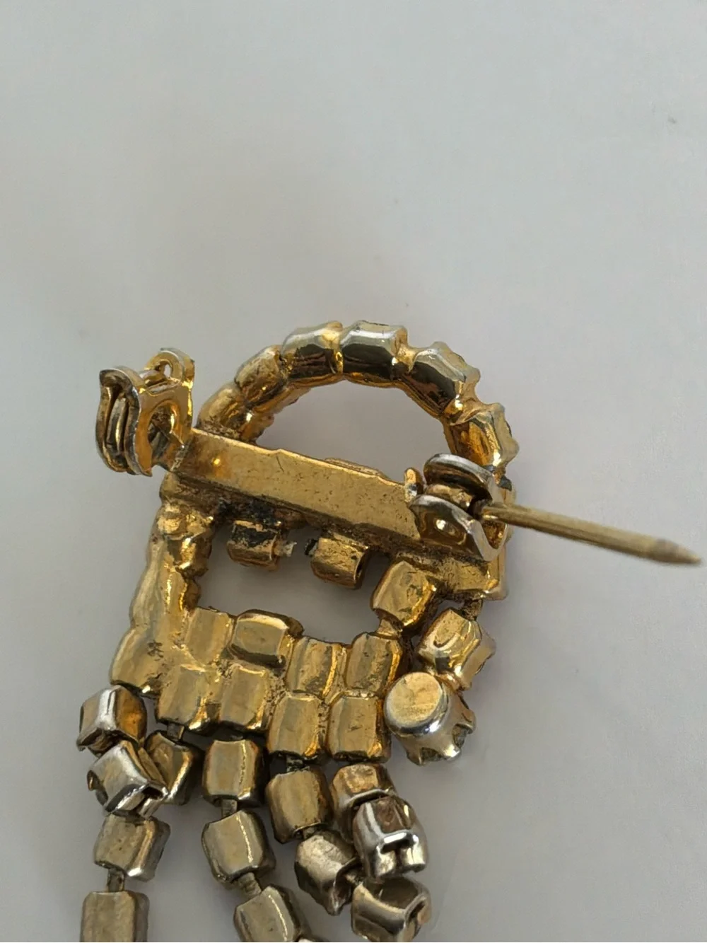 Vintage Santa Brooch Gold-Tone Red and Clear Rhinestone